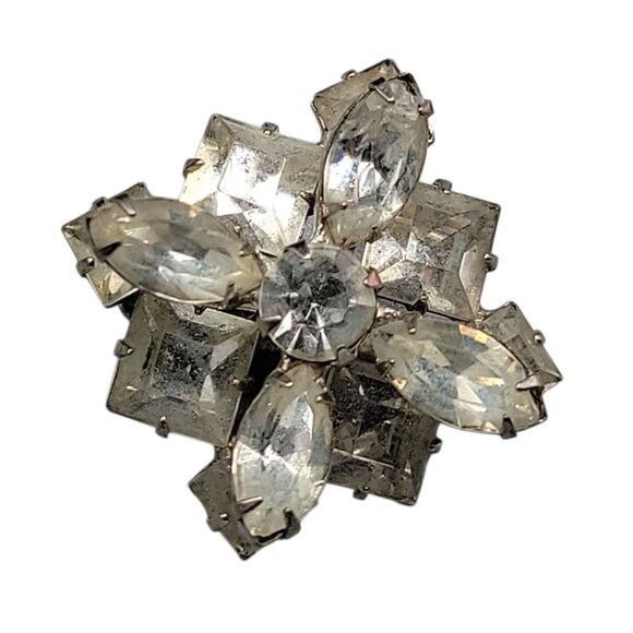Layered Rhinestone Star Brooch Vintage Silver Tone Setting Unsigned Beauty - Picture 7 of 14